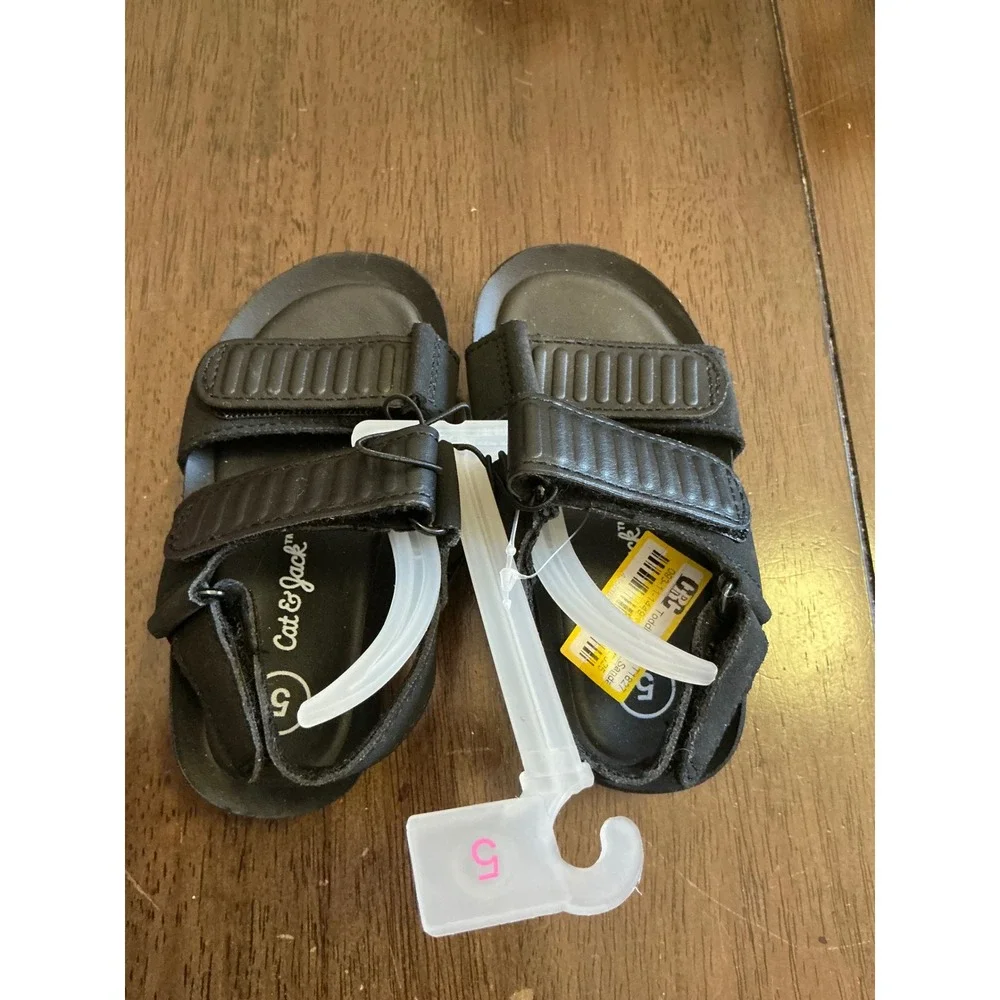 Cat & Jack Toddler Kody Sandals Black Double Strap Hook and Loop Size 5 NEW